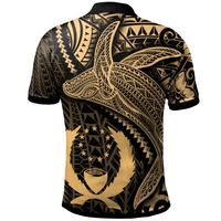 Polynesian Pride Apparel Pohnpei Polo Shirt Humpback Whale and Coat of Arms Gold - Polynesian Pride