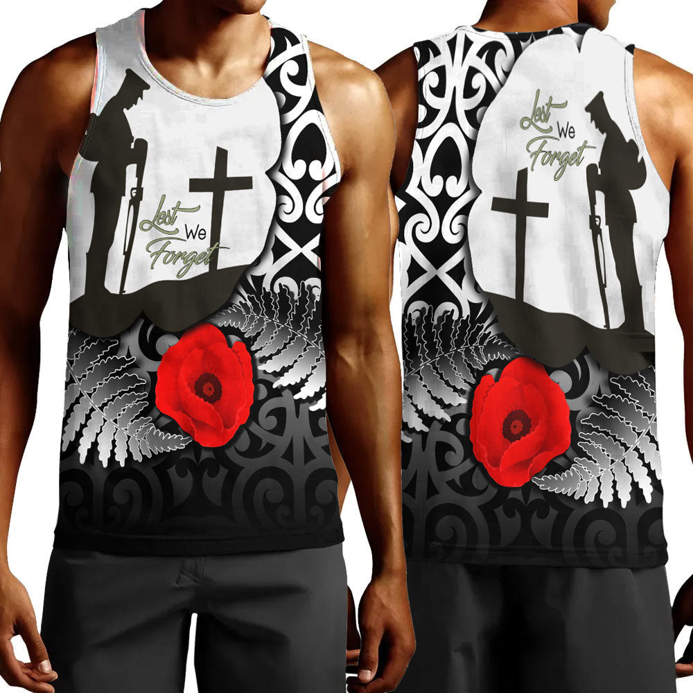 Polynesian Pride Clothing - Anzac Day Poppy Remembrance Men Tank Top Black - Polynesian Pride