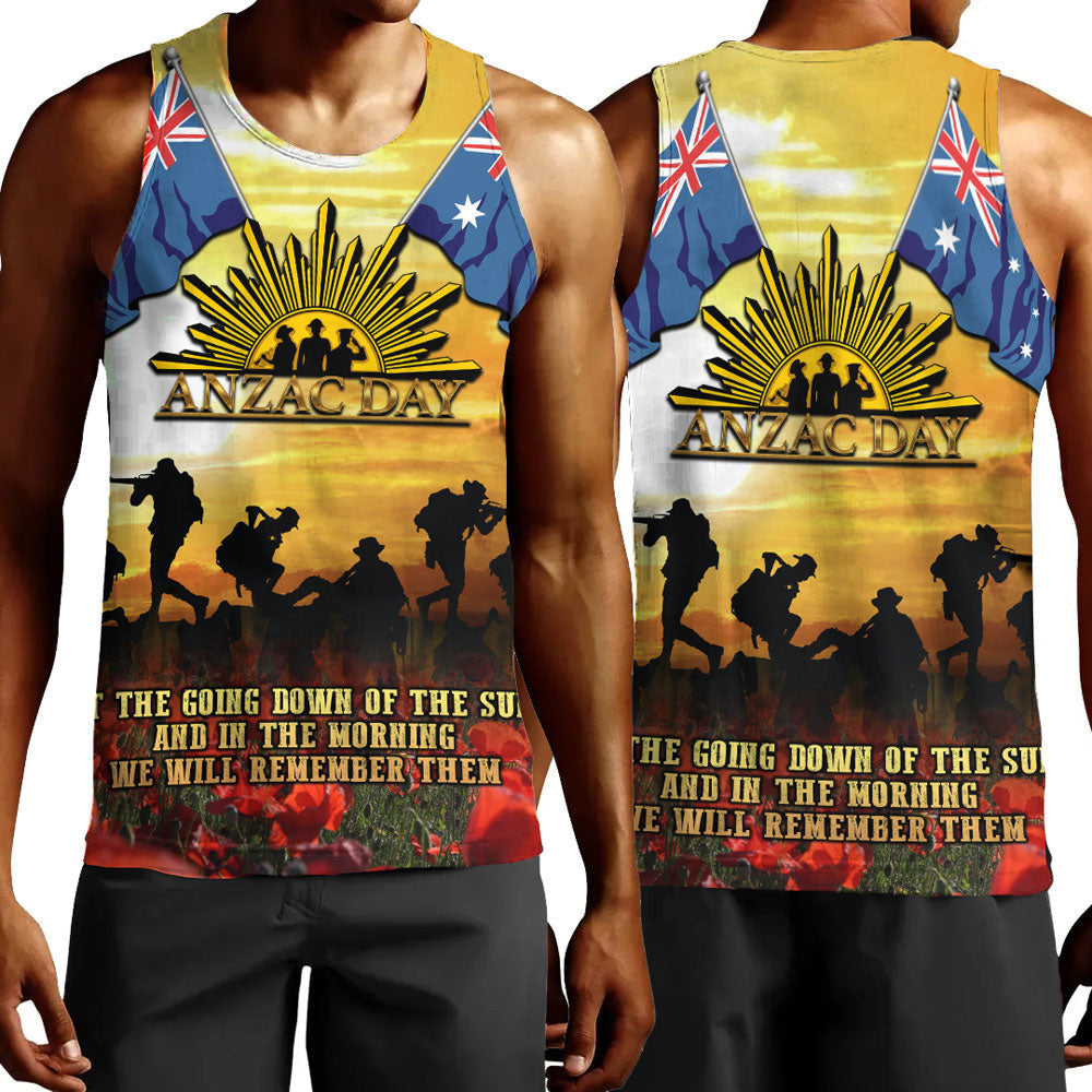 Polynesian Pride Clothing - Anzac Day Soldier Going Down of The Sun Men Tank Top Black - Polynesian Pride