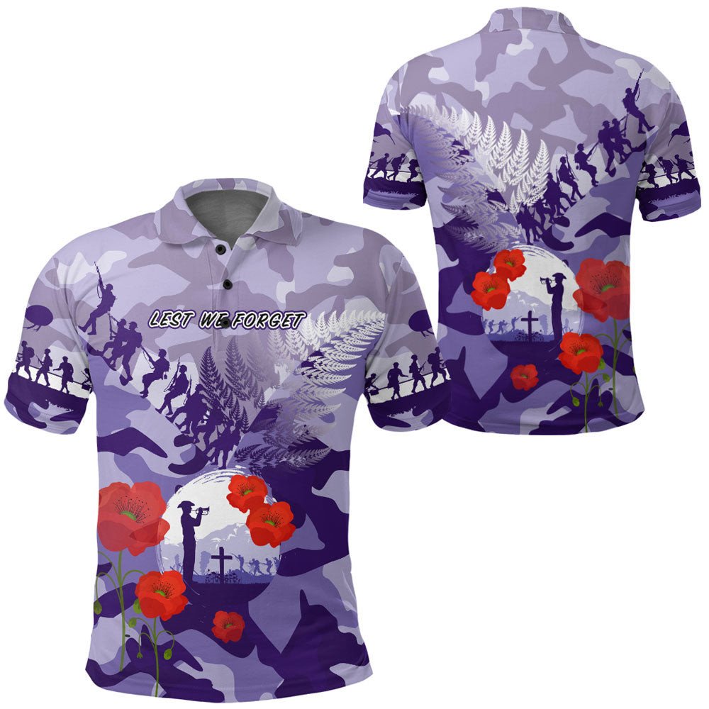 Polynesian Pride Clothing New Zealand ANZAC Fern and Camouflage Polo Shirt Black - Polynesian Pride