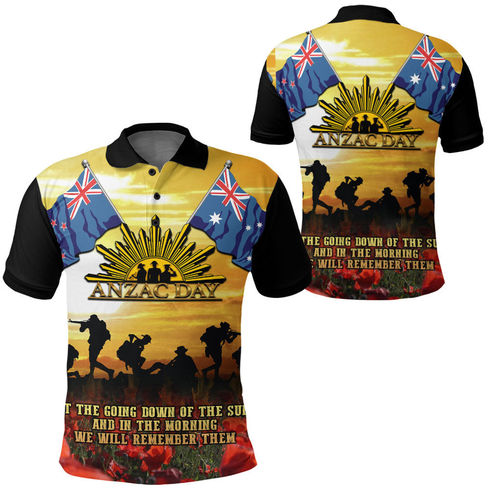 Polynesian Pride Clothing ANZAC Day Soldier Going Down of The Sun Polo Shirt Black - Polynesian Pride