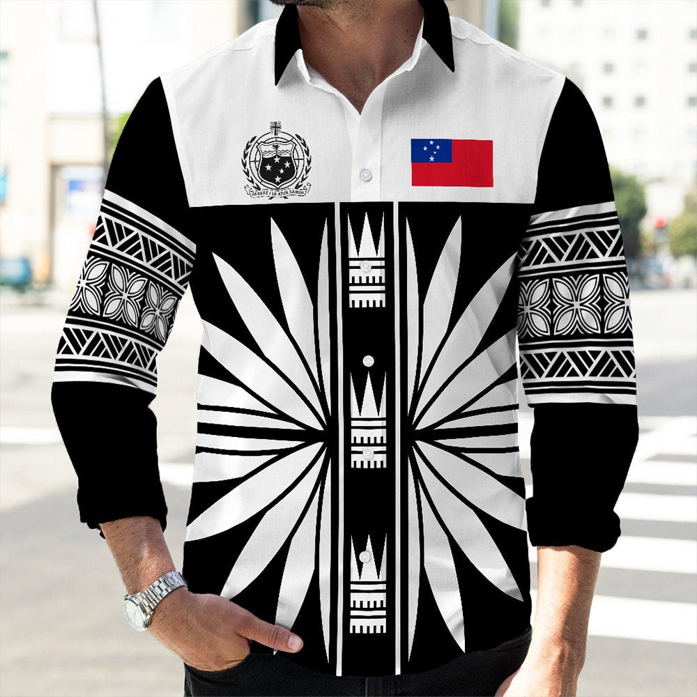 Polynesian Pride Long Sleeve Button Shirt - Samoa Black Saturday Long Sleeve Button Shirt LT10 Unisex Black - Polynesian Pride