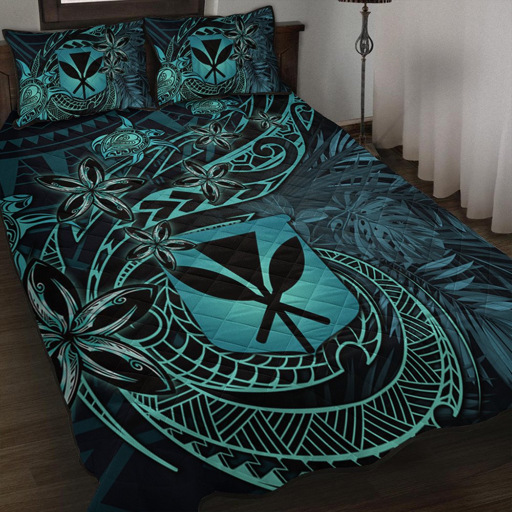 Polynesian Pride Home Set - Hawaii Kanaka Maoli Turquoise Tiare Honu Quilt Bed Set LT10 Turquoise - Polynesian Pride