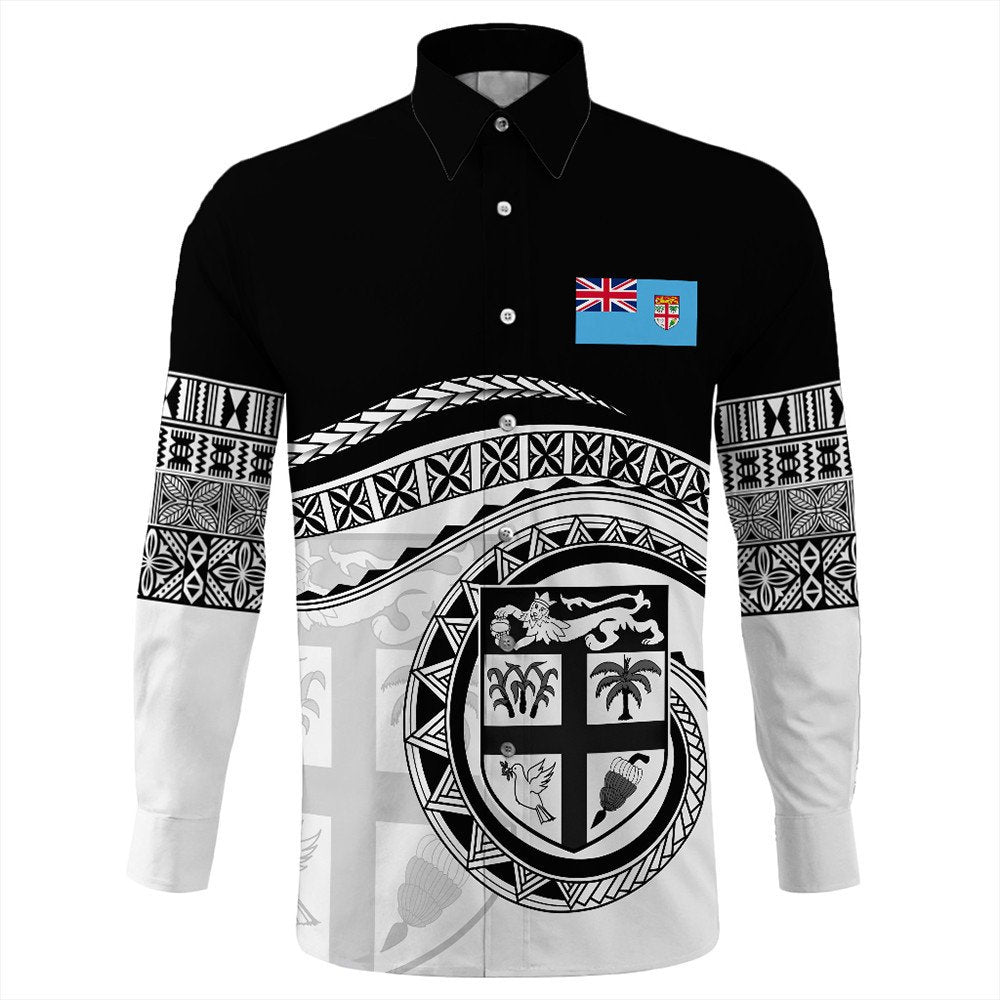 Polynesian Pride Shirt - Fiji Rugby Concept Long Sleeve Button Shirt LT10 Unisex Black - Polynesian Pride