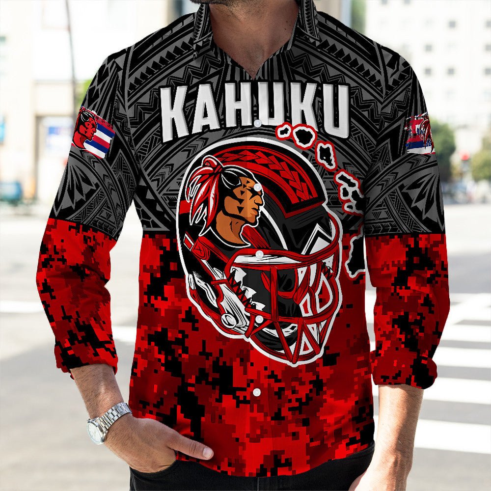 Polynesian Pride Shirt - Red Raider For Life Long Sleeve Button Shirt LT10 Unisex Black - Polynesian Pride