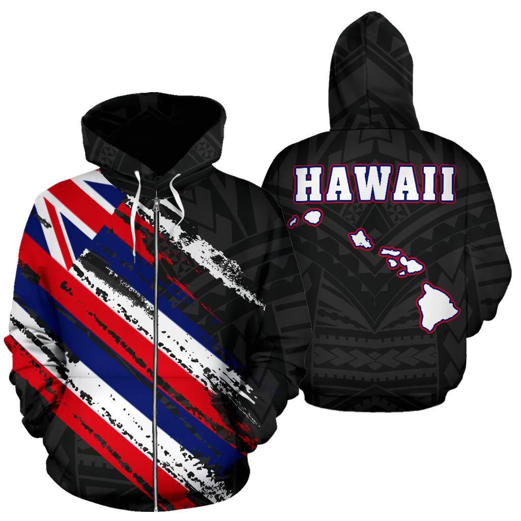Hawaii Flag Polynesian Zip up Hoodie Unisex Black - Polynesian Pride