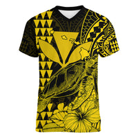 Kakau Polynesian Tribal Hawaiian Turtle with Kanaka Maoli Yellow Women V Neck T Shirt LT9 - Polynesian Pride