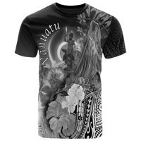 Vanuatu T Shirt Humpback Whale with Tropical Flowers (White) Unisex White - Polynesian Pride