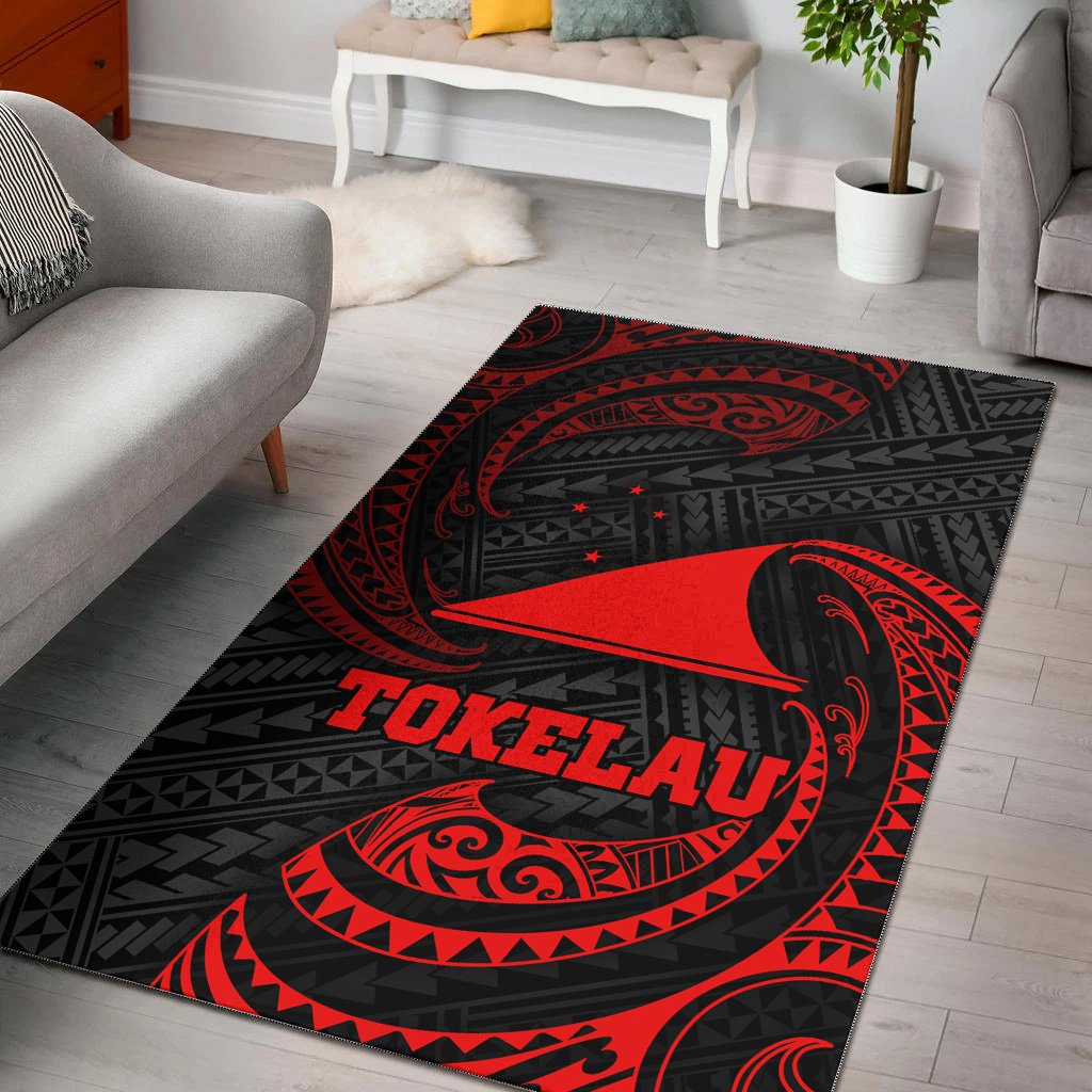 Tokelau Polynesian Area Rug - Red Tribal Wave Red - Polynesian Pride