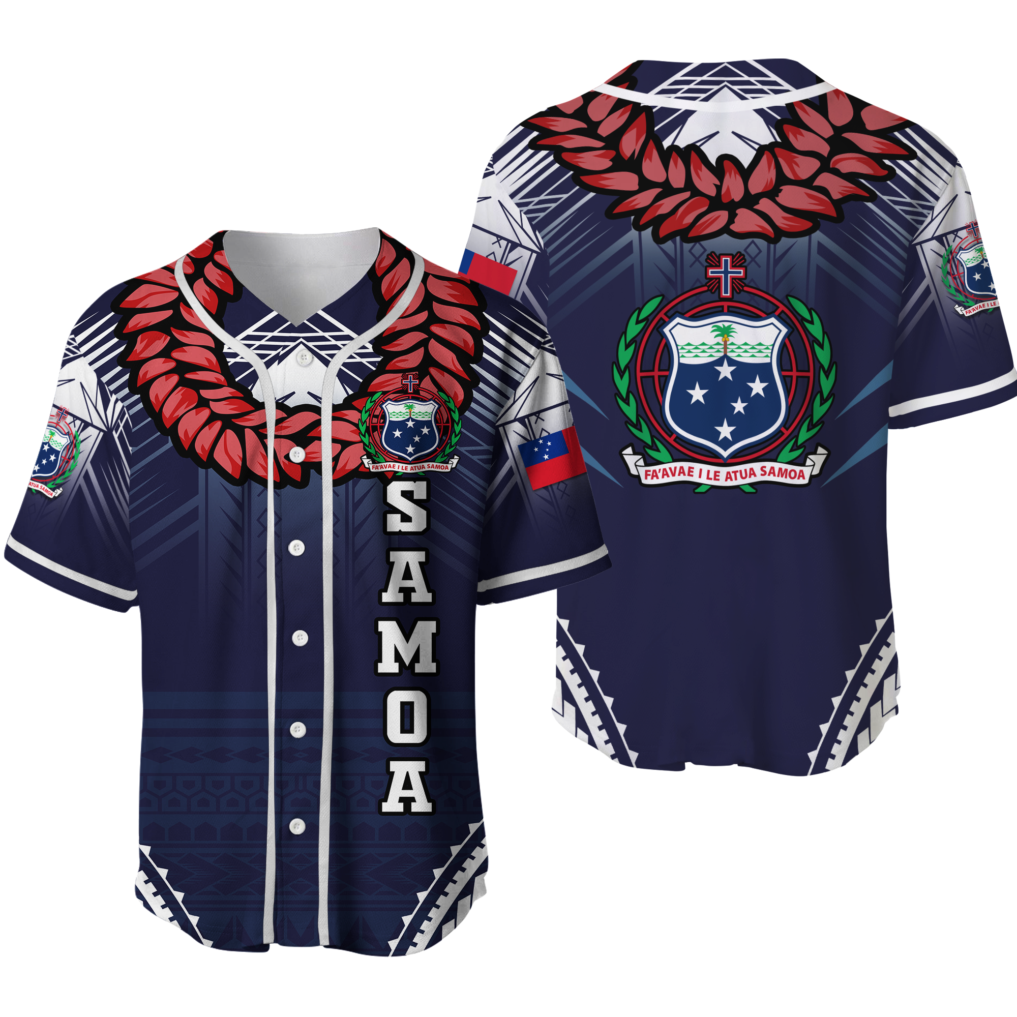 Samoan Ula Fala Art Baseball Jersey - LT12 Blue - Polynesian Pride
