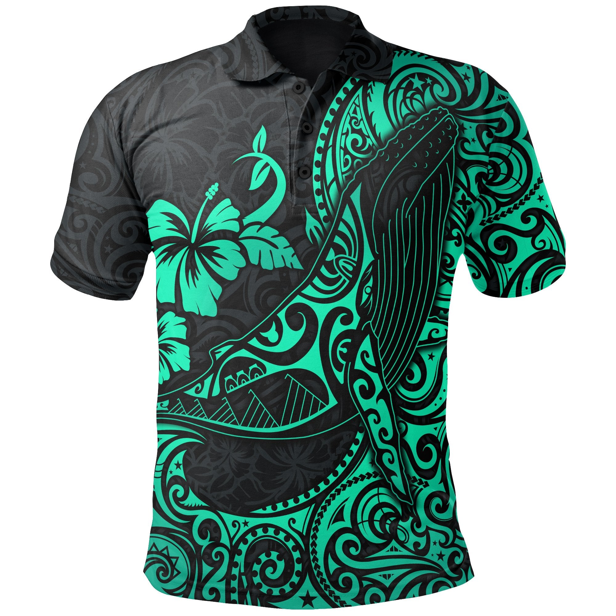 Polynesian Hawaii Polo Shirt Polynesian Turquoise Humpback Whale Unisex Turquoise - Polynesian Pride