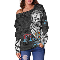 (Custom Personalised) Fiji Rugby Bati Tapa Pattern Women Off Shoulder Sweater - LT2 - Polynesian Pride