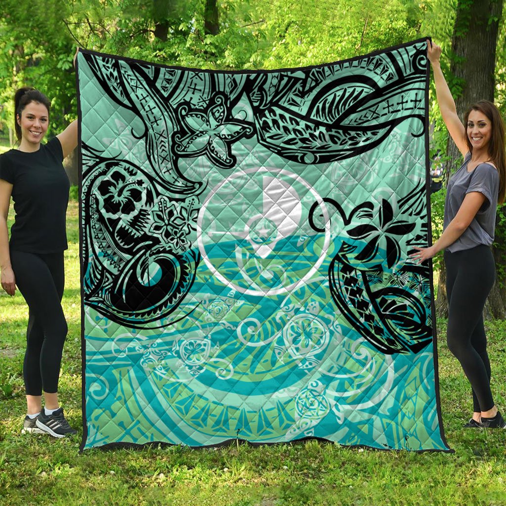 Yap Premium Quilt - Vintage Floral Pattern Green Color Green - Polynesian Pride