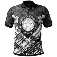 Northern Mariana Islands Polo Shirt CNMI Seal Camisole Hibiscus Style (White) Unisex White - Polynesian Pride