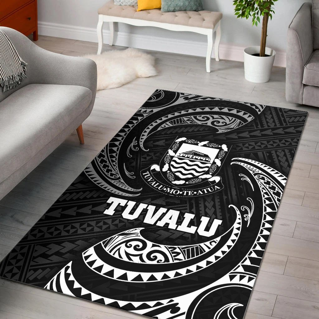 Tuvalu Polynesian Area Rug - White Tribal Wave White - Polynesian Pride