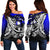 Marshall Islands Women's Off Shoulder Sweaters - Tribal Jungle Pattern Blue Color Blue - Polynesian Pride