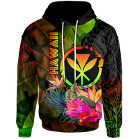Polynesian Hawaii Kanaka Maoli Polynesian Hoodie Hibiscus and Banana Leaves Unisex Reggae - Polynesian Pride