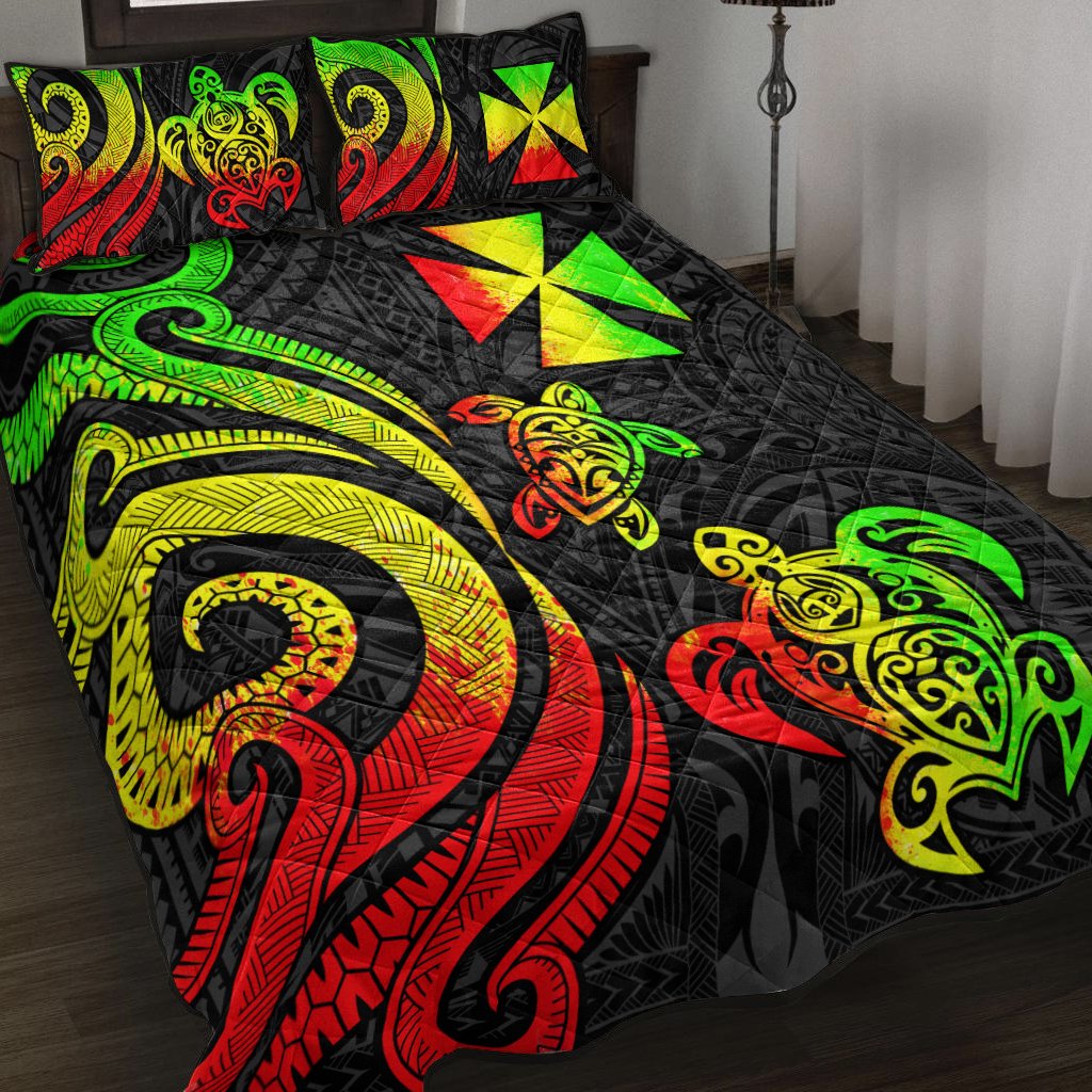 Wallis and Futuna Quilt Bed Set - Reggae Tentacle Turtle Art - Polynesian Pride