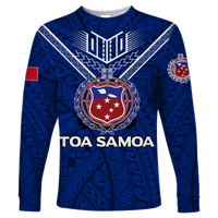 (Custom Personalised) Toa Samoa Rugby Long Sleeve Shirt - Samoan Warrior Pride - LT12 Unisex Blue - Polynesian Pride