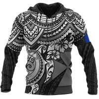 Wallis nd Futuna Polynesian Hoodie White Turtle Unisex BLACK - Polynesian Pride