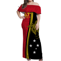 Papua New Guinea Independence Anniversary Polynesian Tribal Women Off Shoulder Dress - LT12 Long Dress Black - Polynesian Pride