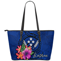Kosrae Micronesia Leather Tote Bag - Floral With Seal Blue Blue - Polynesian Pride