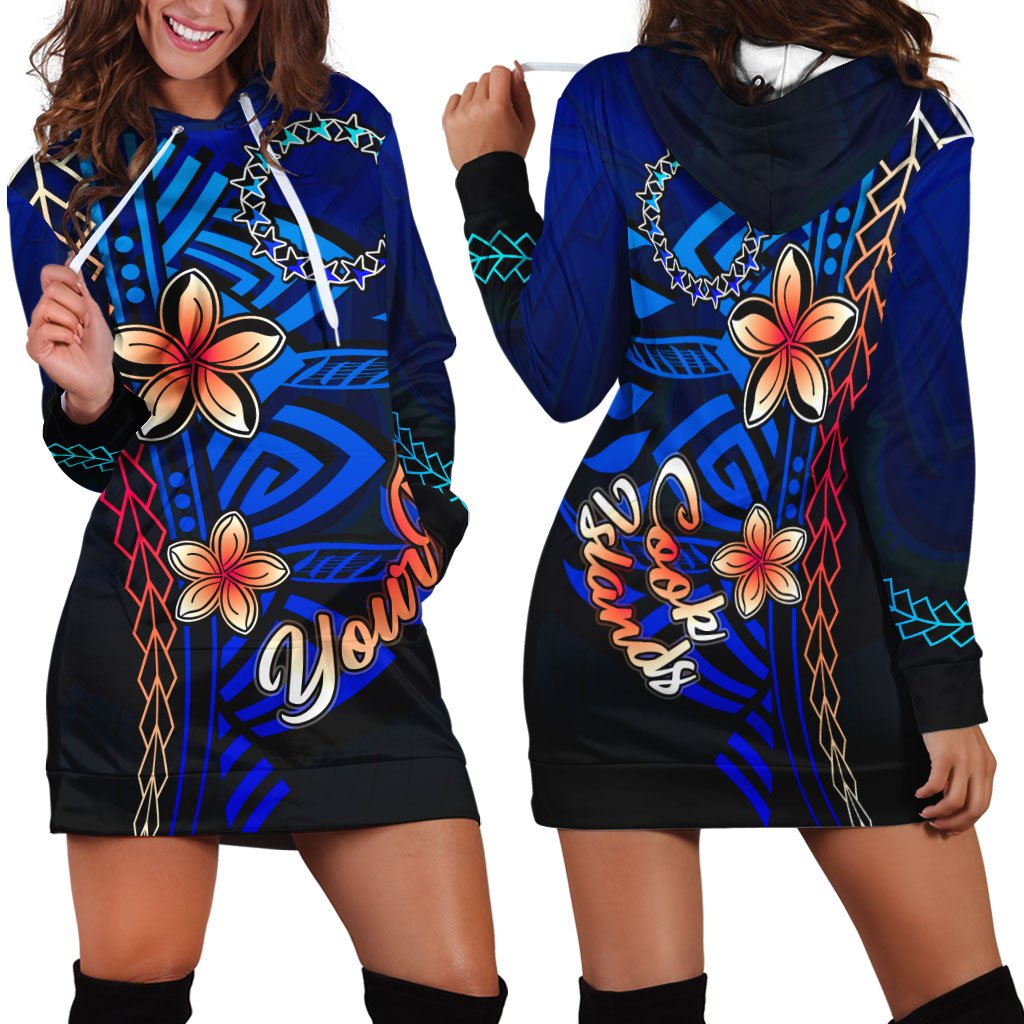 Cook Islands Custom Personalised Hoodie Dress - Vintage Tribal Mountain Blue - Polynesian Pride