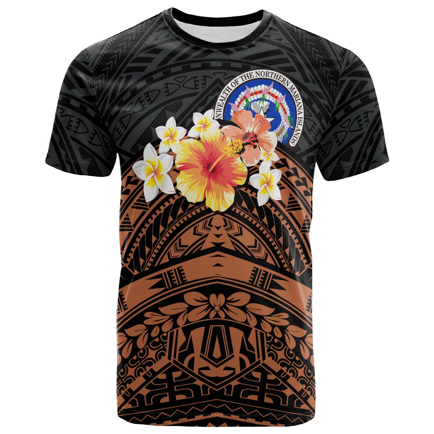 Northern Mariana Islands Custom T shirt Tribal Pattern Hibiscus Unisex Black - Polynesian Pride