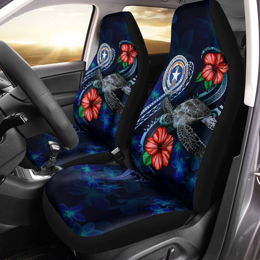 Northern Mariana Islands Polynesian Car Seat Covers - Blue Turtle Hibiscus Universal Fit Blue - Polynesian Pride