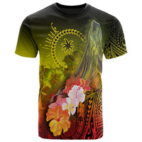 Chuuk T Shirt Humpback Whale with Tropical Flowers (Yellow) Unisex Yellow - Polynesian Pride
