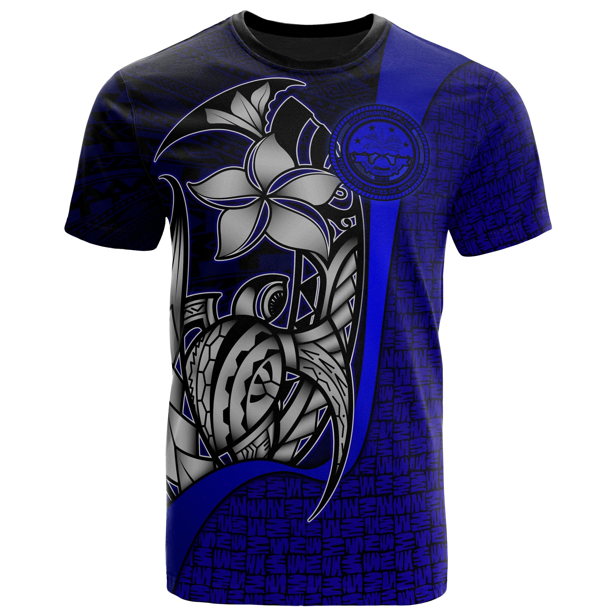 Federated States of Micronesia T Shirt Blue Turtle with Hook Unisex Blue - Polynesian Pride