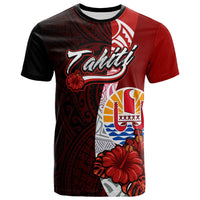 Tahiti Polynesian T Shirt Coat of Arm With Hibiscus Unisex Red - Polynesian Pride