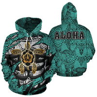 Hibiscus Polynesian Turquoise Hawaii Turtle Hoodie Unisex Turquoise - Polynesian Pride