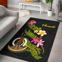 Vanuatu Polynesian Area Rug - Plumeria Tribal Black - Polynesian Pride