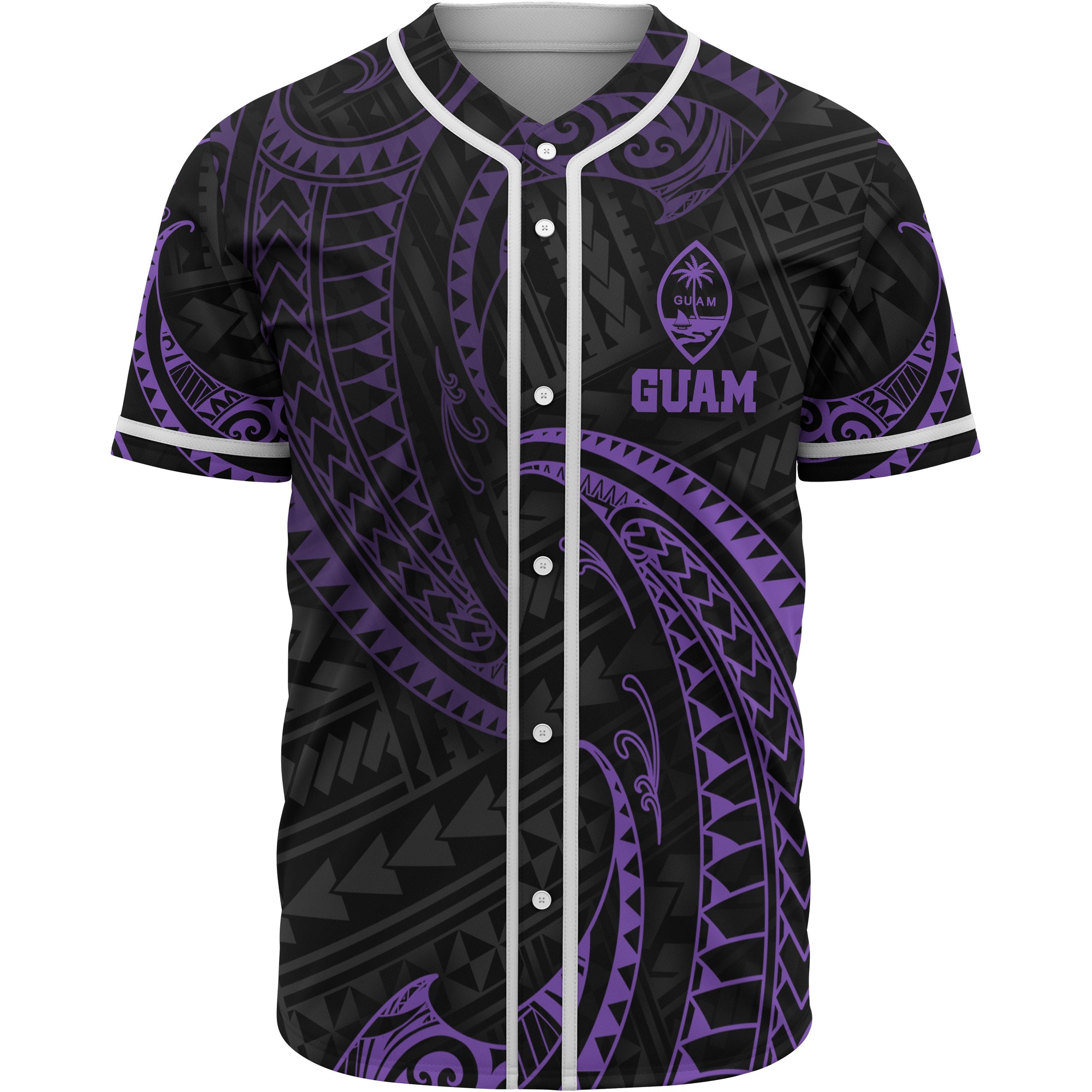 Guam Polynesian Baseball Shirt - Purple Tribal Wave Unisex Purple - Polynesian Pride