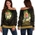 French Polynesia Women's Off Shoulder Sweater - Polynesian Gold Patterns Collection Black - Polynesian Pride