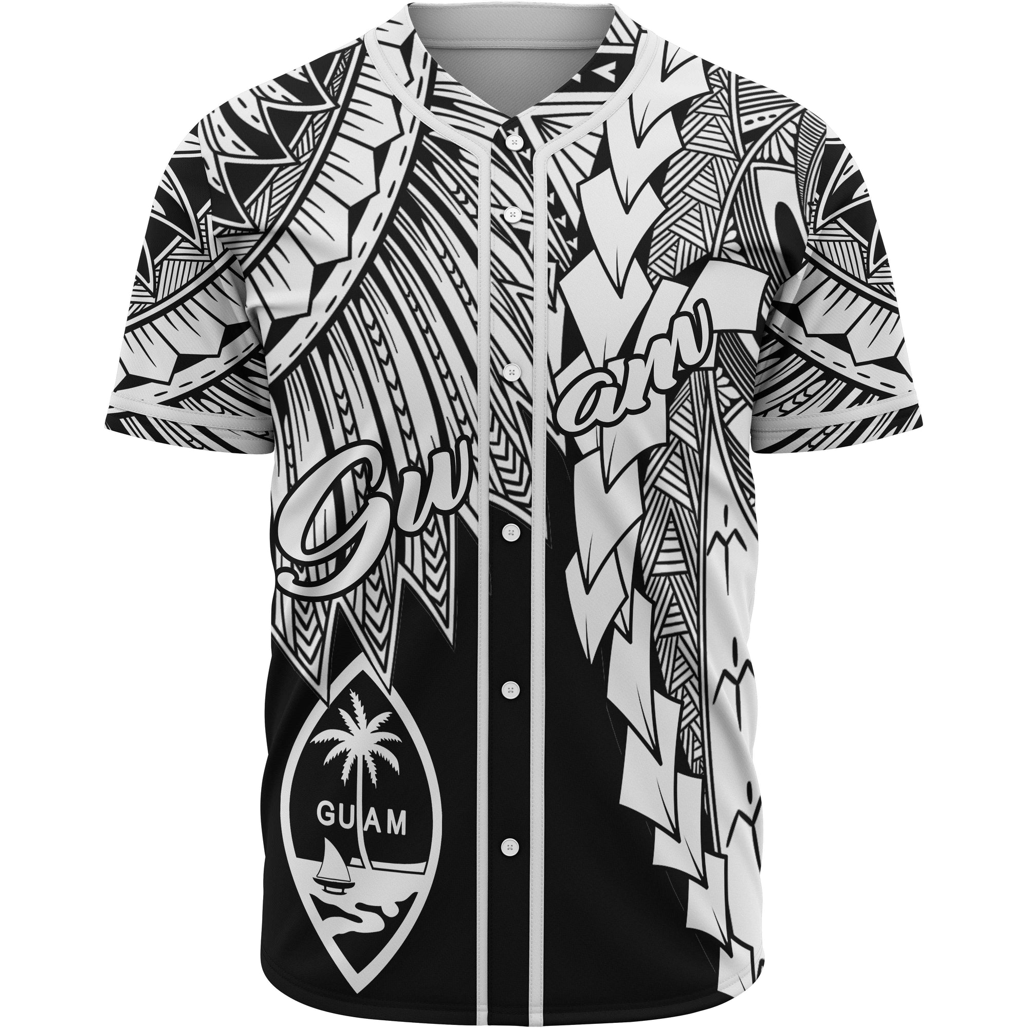 Guam Polynesian Baseball Shirt - Tribal Wave Tattoo White Unisex White - Polynesian Pride