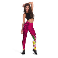Tonga Custom Personalised Legging - Turtle Plumeria (PINK) - Polynesian Pride