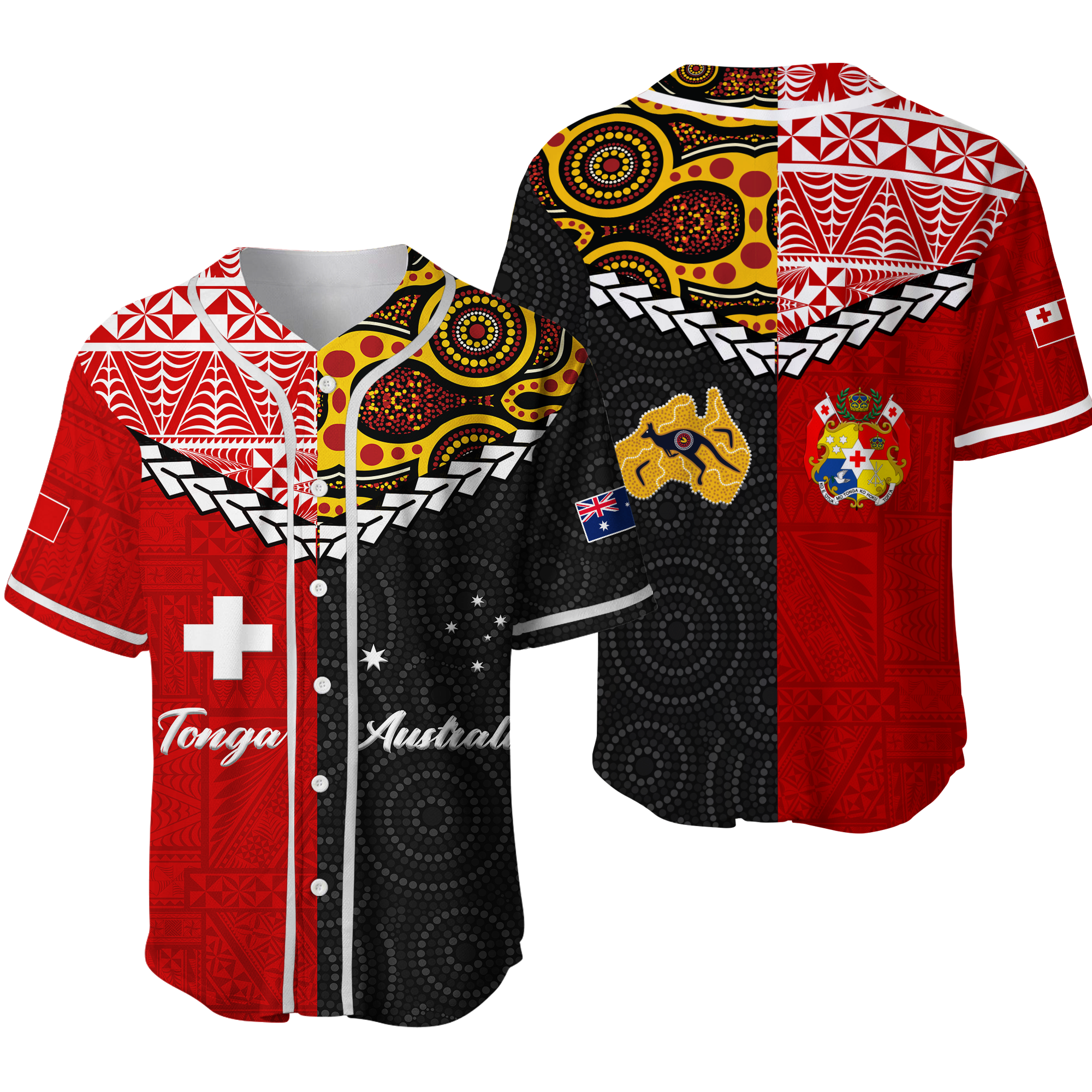 Tonga Combine Australia Aboriginal Heritage Baseball Jersey - LT12 Red - Polynesian Pride