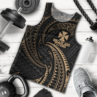 Wallis And Futuna Polynesian Men's Tank Top - Gold Tribal Wave - Polynesian Pride