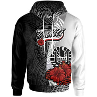 Tahiti Polynesian Hoodie Coat of Arms With Hibiscus White Unisex White - Polynesian Pride