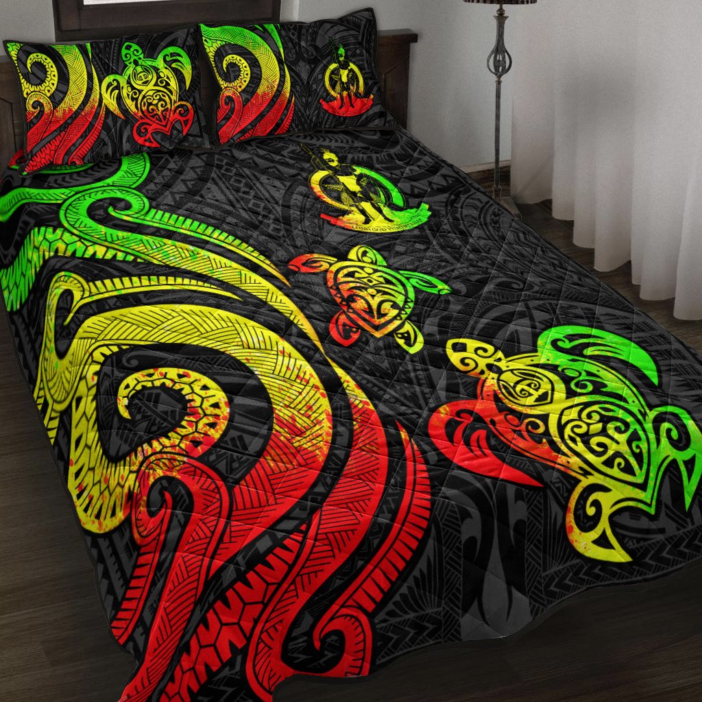 Vanuatu Quilt Bed Set - Reggae Tentacle Turtle Art - Polynesian Pride
