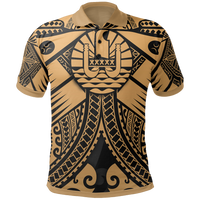 Tahiti Polo Shirt Gold Seal with Polynesian Tattoo Unisex Gold - Polynesian Pride