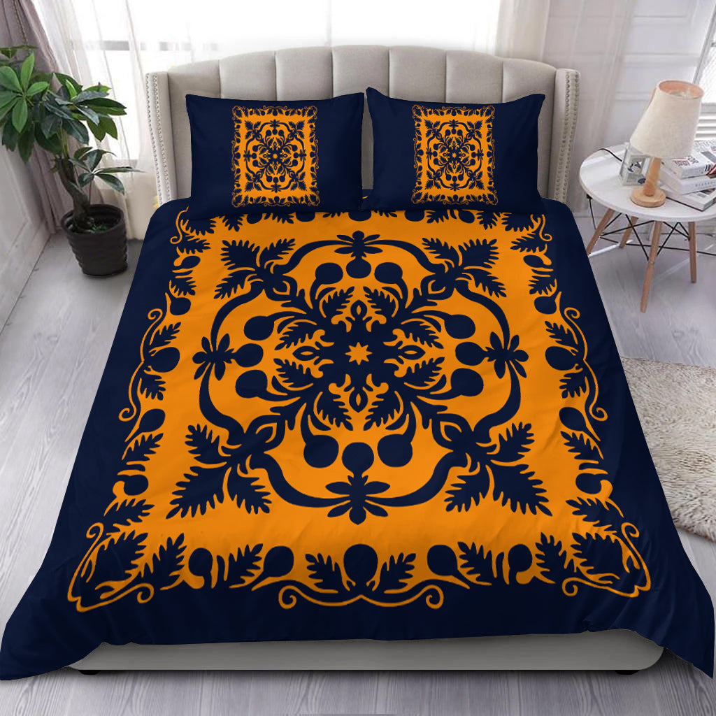 Hawaii Bedding Set Royal Pattern - Orange and Royal Blue Art - Polynesian Pride