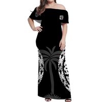 (Custom Personalised) Fiji Rugby Sevens Fijian Tapa Pattern Off Shoulder Long Dress - LT12 Long Dress Black - Polynesian Pride
