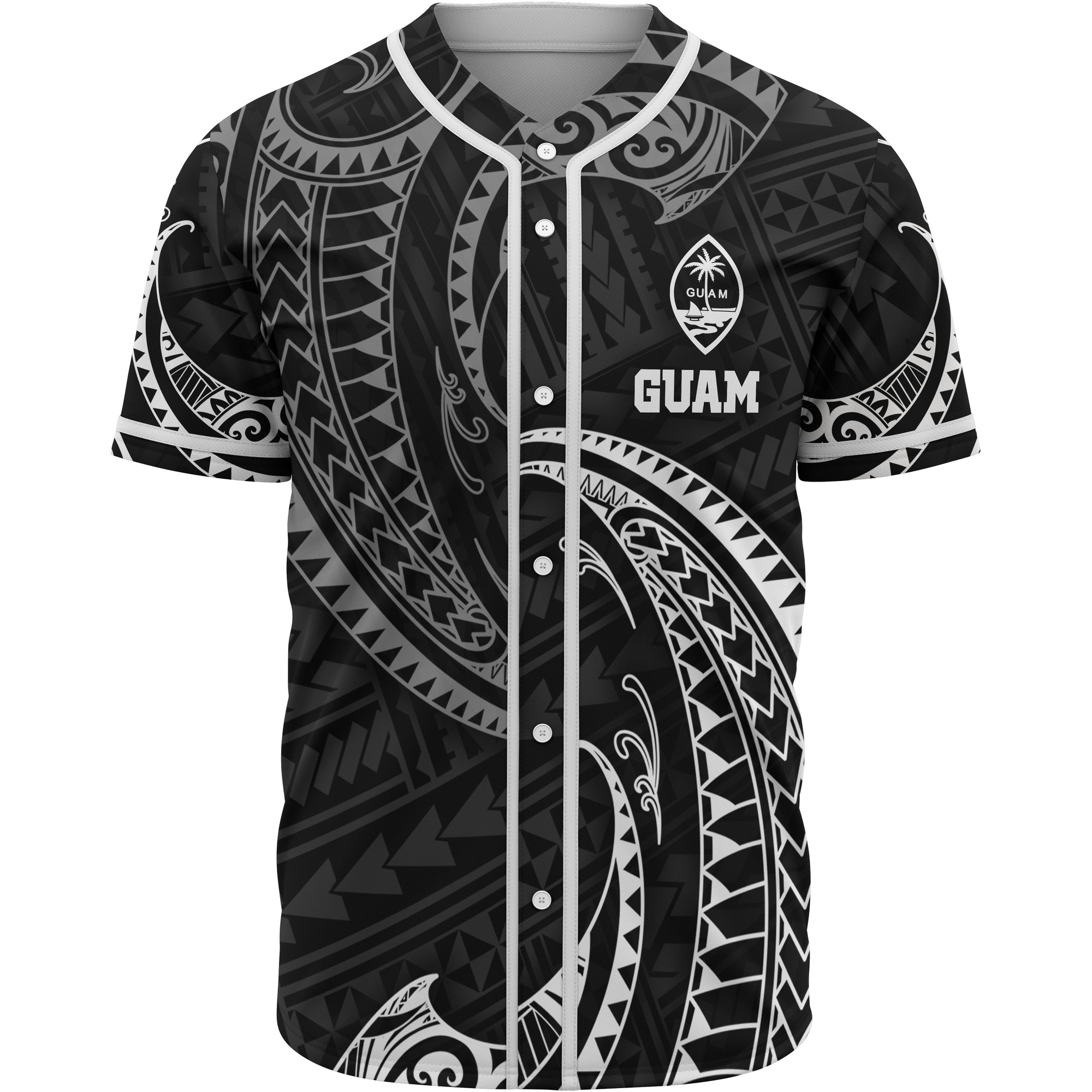 Guam Polynesian Baseball Shirt - White Tribal Wave Unisex White - Polynesian Pride