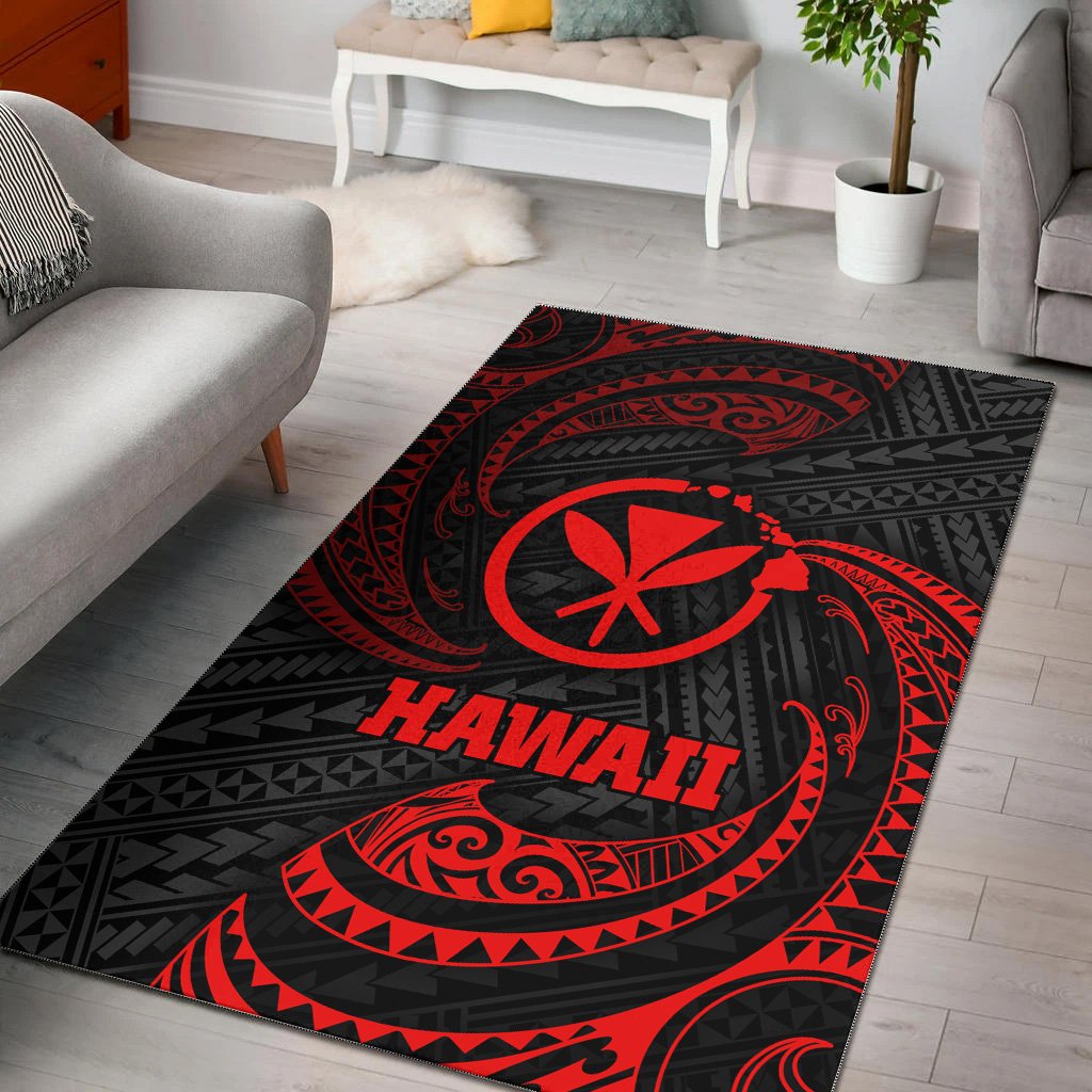 Hawaii Polynesian Area Rug - Red Tribal Wave Red - Polynesian Pride