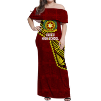 Tonga Vava'u High School Tongan Patterns Off Shoulder Long Dress - LT12 Long Dress Red - Polynesian Pride