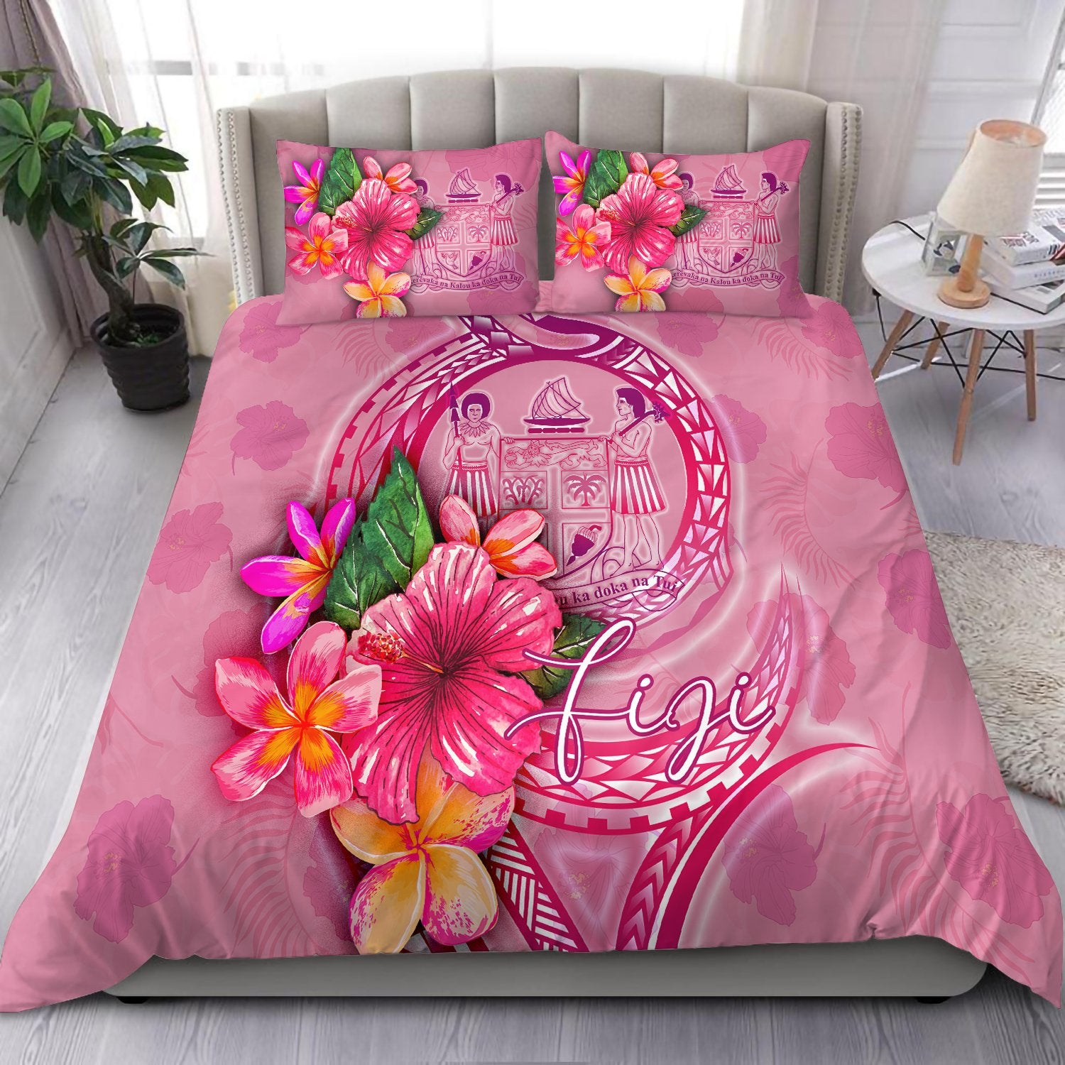 Fiji Polynesian Bedding Set - Floral With Seal Pink Pink - Polynesian Pride