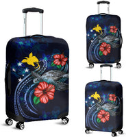 Papua New Guinea Polynesian Luggage Cover - Blue Turtle Hibiscus Blue - Polynesian Pride
